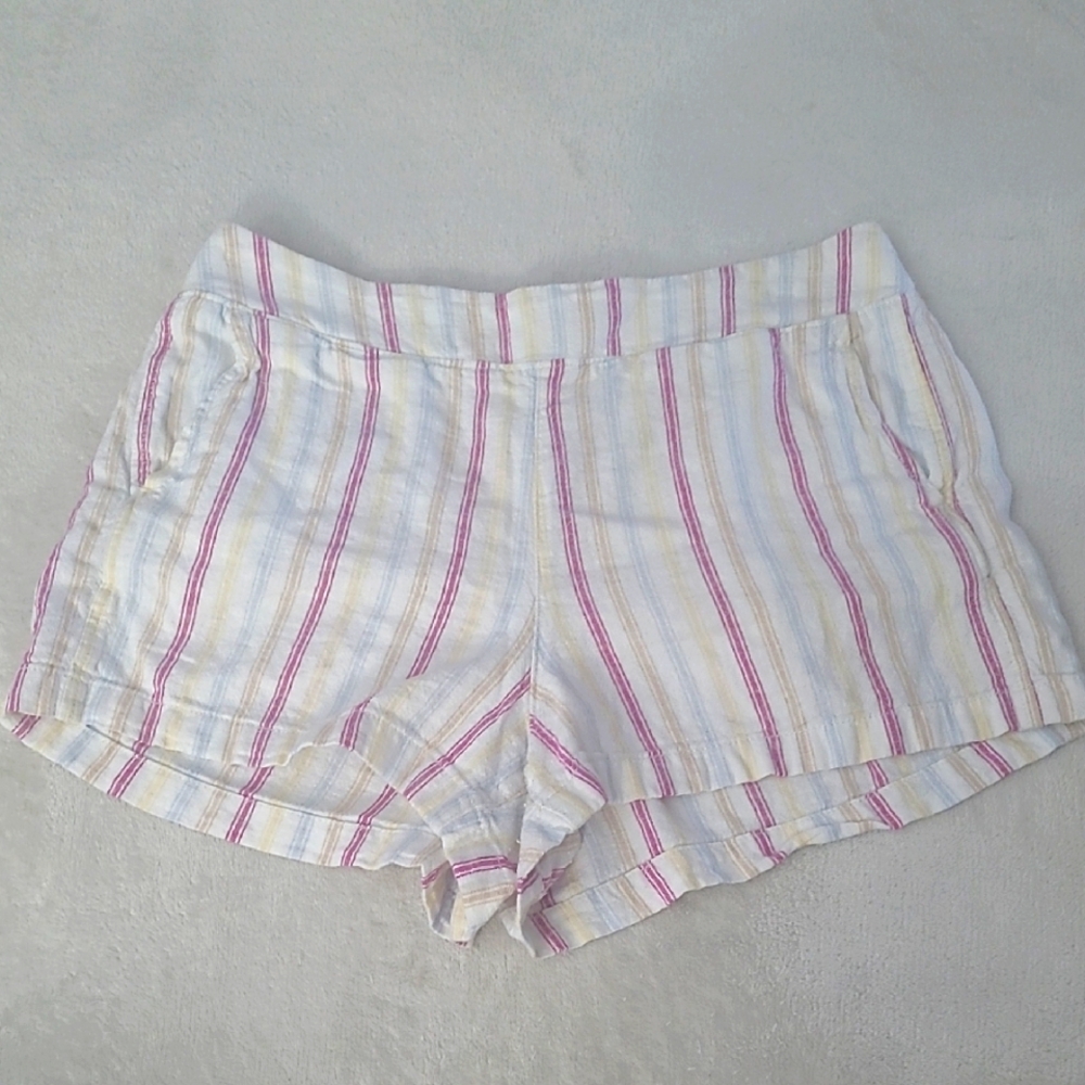 Gap Linen Blend Striped Shorts Womens S Coastal Grandma Summer Vibes Cottagecore